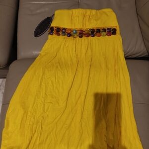 Yellow Mini Dress with Beaded Waist